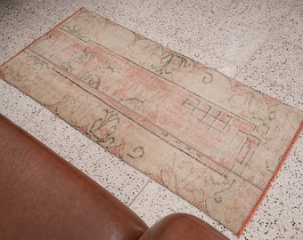 1x3 Teppich, kleiner Oushak-Teppich, türkischer Mini-Teppich 1x3, Vintage-Teppich, Oushak-Fußmatte, kleiner Teppich, kleiner Teppich 1x3, Mini-Fußmatte, Naturteppich, 403