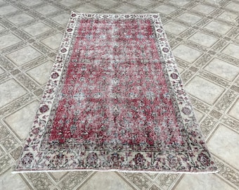 3.5x6.5 Pieds, Tapis vintage, Tapis délavé, Tapis oriental, Tapis Oushak, Tapis en laine, Tapis turc, Tapis de salon, Tapis antique, Tapis de cuisine, FKF123