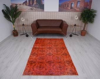 4x7 ft Turkish Rug, Oushak Rug, Vintage Rug, Red Wool Handmade Carpet, Muted Antique Area Rug, Faded  Neutral Floor Decor, 4x7 Rug, 106