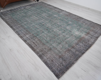 Alfombra de 7x10, extragrande, vintage neutra, turca de 7x10, Oushak grande, hecha a mano, natural, descolorida, opaca, 379