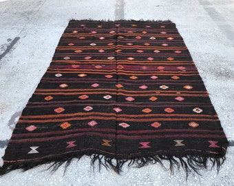 striped kilim rug, VINTAGE RUG , turkish kilim rug Free Shipping 5.4x7.5 ft embroidered kilim rug, home decor kilim rug, rugs YK121