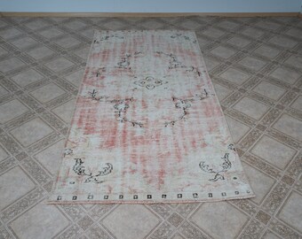 4x8 Rug, Vintage Rug, Turkish Rug, Oushak Rug 4x8, Handmade Area Rug, Soft Rug, Neutral Area Rug, Organic Rug, Faded Rug, Antique Rug,FZL363