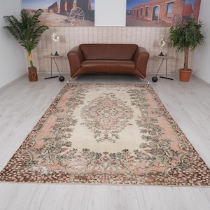 6x9 Turkish Rug, Oushak Rug, Vintage Rug 6x9, Faded Rug, Antique Rug, Turkish Area Rug, Neutral Vintage Rug, 6x9 Rug, Natural Rug, 227