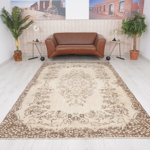 Tappeto 6x10, tappeto vintage oversize, tappeto con area neutra, tappeto turco 6x10, tappeto Oushak grande, tappeto fatto a mano, tappeto naturale, tappeto sbiadito, tappeto Oushak disattivato, 330