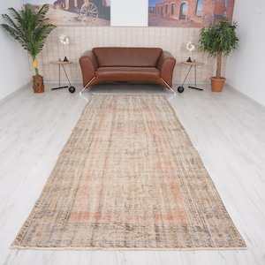 4x11 ft Turkish Runner Rug, Oushak Runner Rug, Vintage Runner Rug, Neutral Wool Carpet, Handmade Hallway Rug, Boho Runner Rug, 4x11 Rug, 216