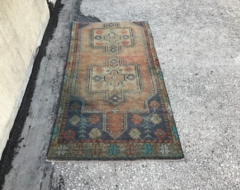 Alfombra de corredor turco, alfombra vintage de cocina hecha a mano Oushak Runner, alfombra de corredor de pasillo anatolia, alfombra de corredor decorativa vintage, 2.8 "x5.5" DK537
