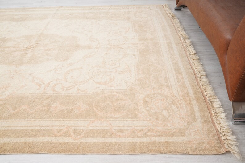7x9 Rug, Turkish Area Rug, Neutral Vintage Rug, Muted Oushak Rug 7x9