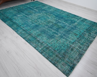7x10 Turkish Rug, Large Vintage Rug 7x10, Oversize Oushak Rug, Antique Carpet, Blue Rug, Turkey Home Decor Rug, Living Room Rug, 940