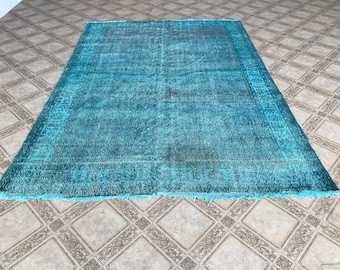 7x10 ft Turkish Rug, Oushak Rug, Vintage Rug, Antique Faded Wool Carpet, Blue Handmade Rug, Large Area Rug, Oversize Area Rug, 7x10 Rug, 227