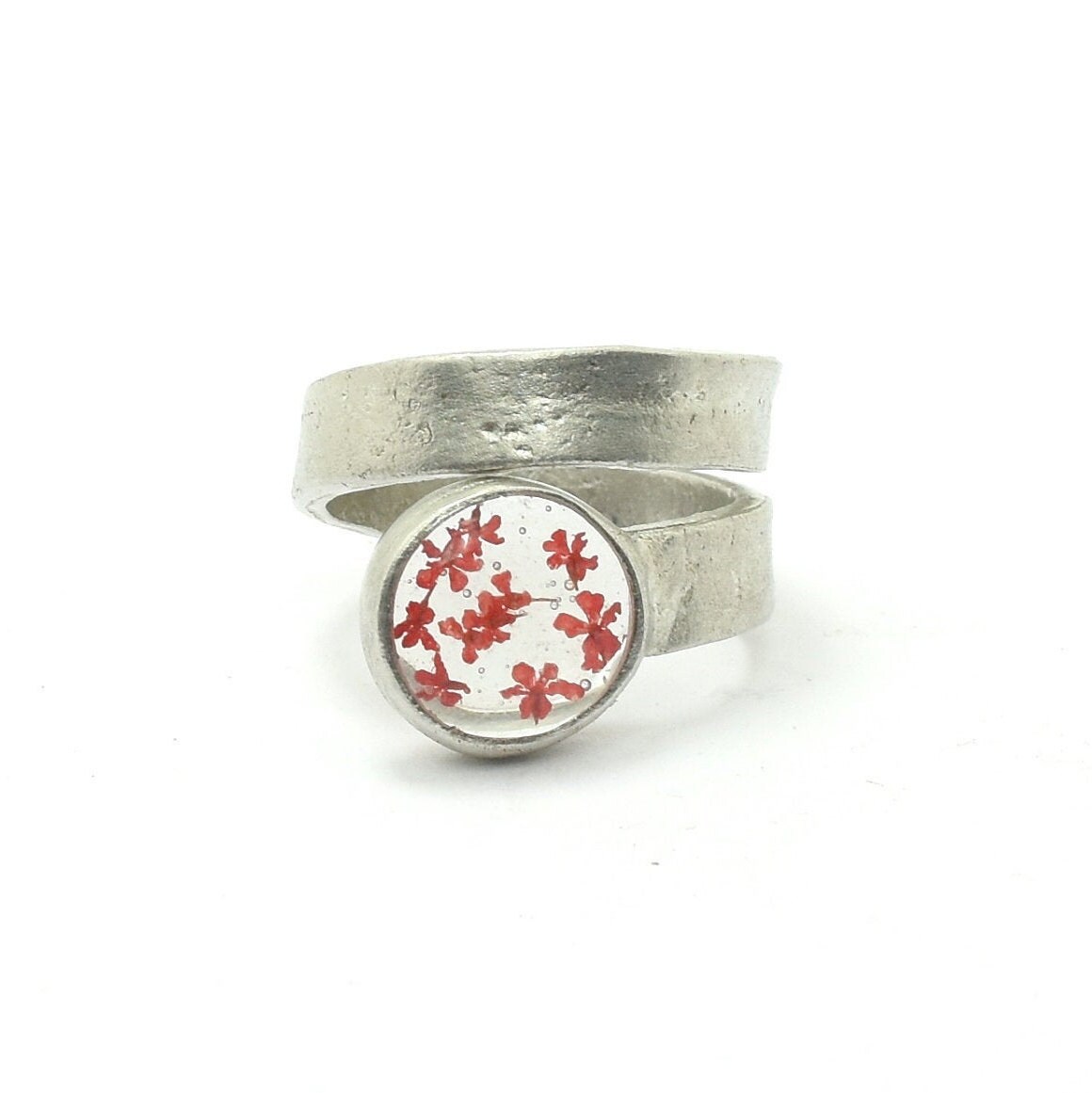 Anillo ajustable hecho de estaño de color plata. Cabujón en | Etsy