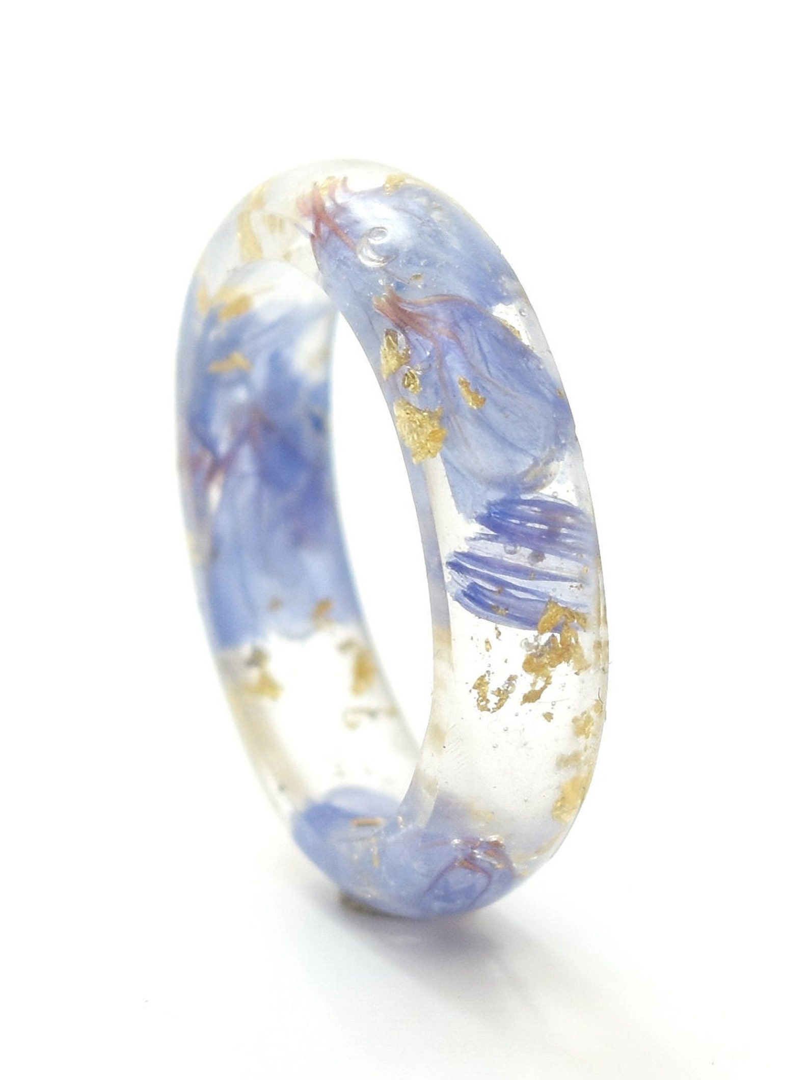 Resin Ring Flowers Blue Flower Petals Gold Flake Silver Etsy