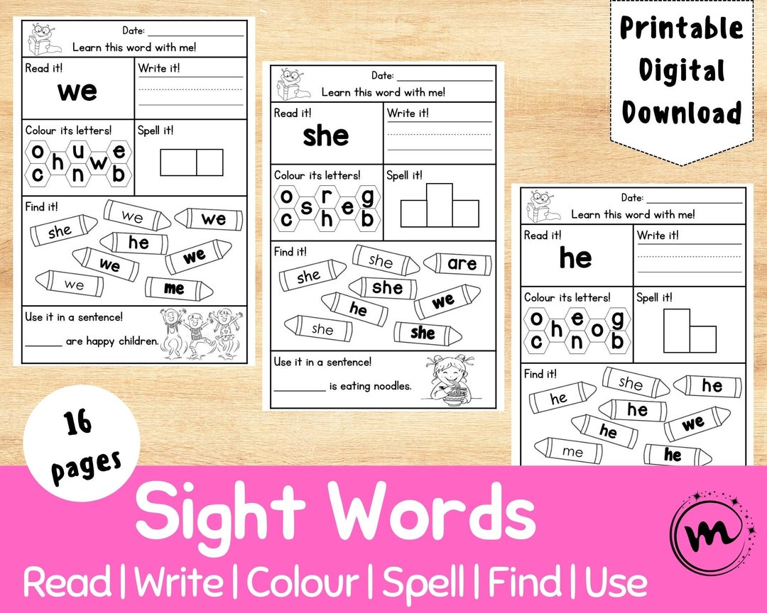 Sight Words High Frequency Words Read Write Colour Spell Find Use ...