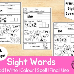 Sight Words High Frequency Words Read Write Colour Spell Find Use ...