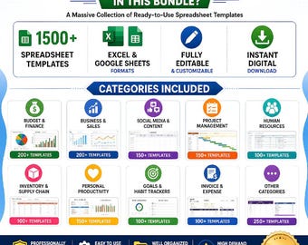 Spreadsheet Bundle Excel & Google Sheets Template, PLR, MRR, Resalable Printables, DIGITAL