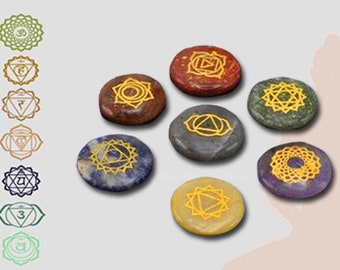 Loveliome Tiger's Eye Yoga Chakra Stones Engraved Symbols Reiki Healing Crystal Balancing Polished Pocket Palm Stones Set of 7 Loveliome Tiger's Eye Yoga Chakra Stones Engraved Symbols Reiki Healing Crystal Balancing Polished Pocket Palm Stones Set of 7