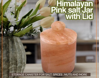 Himalayan Pink salt Jar with Lid, 7 X 5" Storage Canister for Salt, Spices and Nuts to Keep Fresh, Perfect for Storing & Preserving
