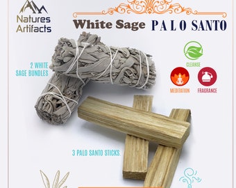 Palo Santo Natural Sacred Wood and Sage Smudge Bundles incense Sticks, Set of 2 California White Sage & 3 Palo Santo