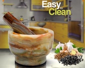 Multi Green Onyx Mortar Pestle Set With Anti Scratch Pad Perfect for Spices, Herbs, Seasonings 2 Cup-Capacity Detergent Safe