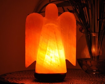 Himalayan Pink Salt Angel Shape Lamp, Night Light with Electric Cord  & 2 Bulbs, Home Decor 9" Height
