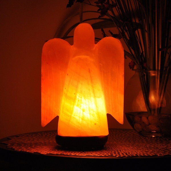 Himalayan Pink Salt Angel Shape Lamp, Night Light with Electric Cord  & 2 Bulbs, Home Decor 9" Height