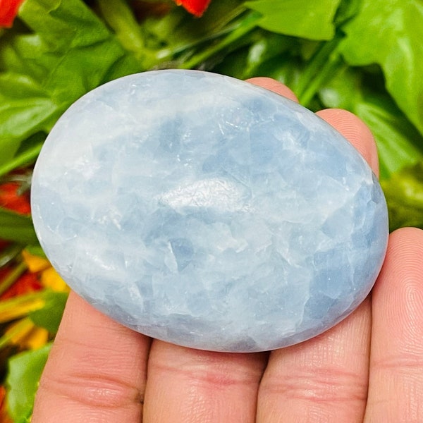 Blue Calcite Palm Stone | Calcite Palm Stone | Polished Stone | Massage Stone | Healing Crystals | Meditation | Handmade | Pocket Stone
