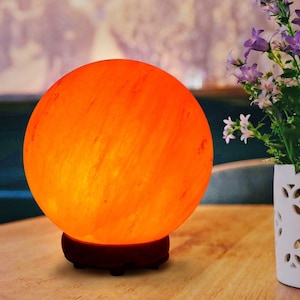 Himalayan Salt Sphere Shape Lamp, Hand Carved Pink Salt Globe Night Light, Modern Home Decor