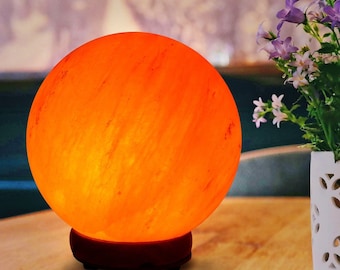 Himalayan Salt Sphere Shape Lamp, Hand Carved Pink Salt Globe Night Light, Modern Home Decor