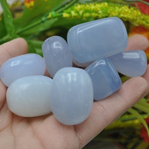 Blue Chalcedony Tumbled Stone, Polished Tumbled Gemstones,  Healing Pocket stone Crystals, Throat Chakra
