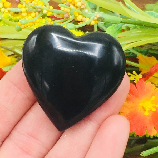 Black Obsidian Heart Stone | Black Obsidian Massage Stone | Pocket Stone | Reiki Tool | Healing Crystal | Stress Reliever | Meditation