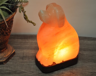 Himalayan Salt Dog Shape Lamp, Hand-Carved Pink Salt Night Light, Pet Lover Home Decor