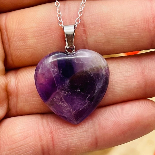 Amethyst Heart Shape Pendant, Chakra Healing Charm Pendant, Grounding Chakra Crystal Pendant Jewelry