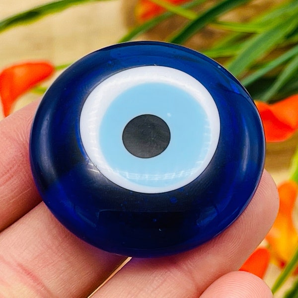 Evil Eye Blue Glass Palm Stone | Protection from Evil Eye | Evil Eye Cabochons | Evil Eye Charm | Evil Eye Smooth Stone