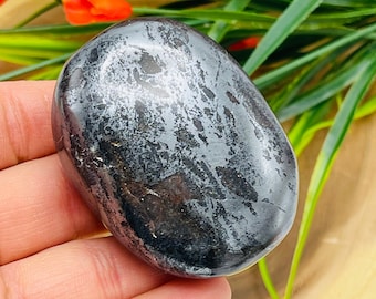 Hematite Palm Stone, Healing Crystal Massage Stone, Pocket Gemstone