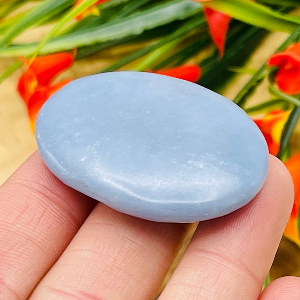 Angelite Smooth Stone | Smooth Palm Stone | Polished Gemstone | Massage Stone | Meditation & Healing Crystal | Stress Reliever