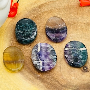 Fluorite Worry Stone | Rainbow Fluorite  Crystal | Healing Gemstone | Cleansing & Balance | Metaphysical Massage Stone | Pocket Stone