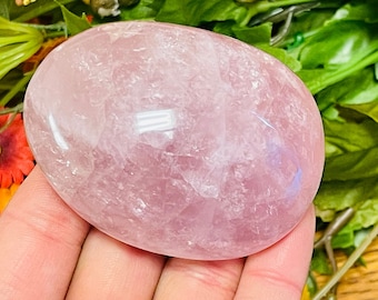 Rose Quartz Palm Stone, Crystal Pocket Massage for Cleansing & Grounding, Heart Chakra Crystal