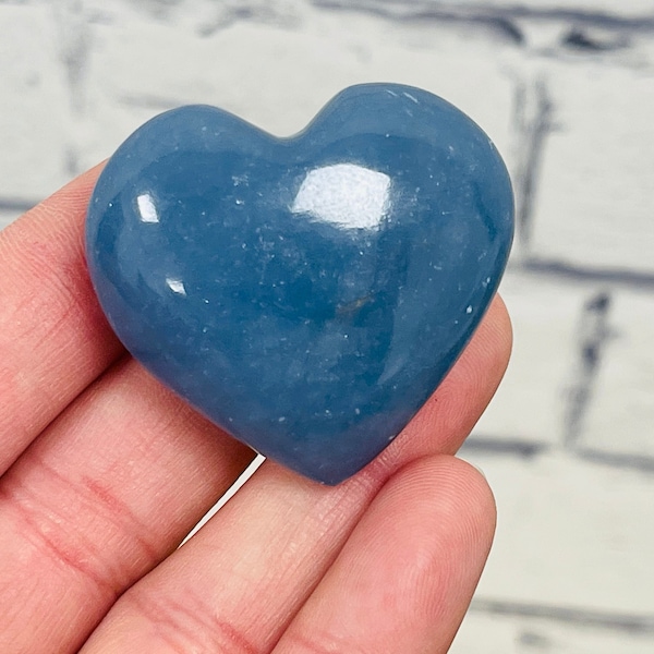 Angelite Heart Stones | Polished Gemstone | Puffy Heart | Hand Polished Massage Stone | Meditation & Healing Crystal | Stress Reliever