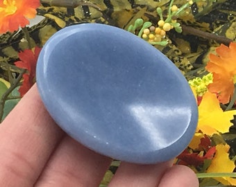 Angelite Worry Stone | Thumb Worry Stone | Polished Gemstone | Handmade Massage Stone | Meditation & Healing Crystal | Stress Reliever