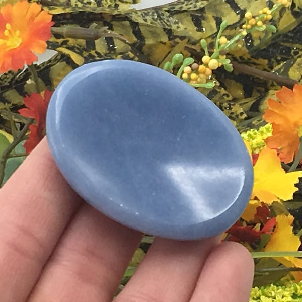 Angelite Worry Stone | Thumb Worry Stone | Polished Gemstone | Handmade Massage Stone | Meditation & Healing Crystal | Stress Reliever