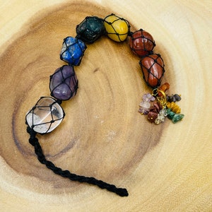 Assorted Chakra Wall Hanging, Car Charm with Chips Tassel, Tumbled Stone Healing Crystals Hanging Ornament, Car & Home Decor, 13 Inch