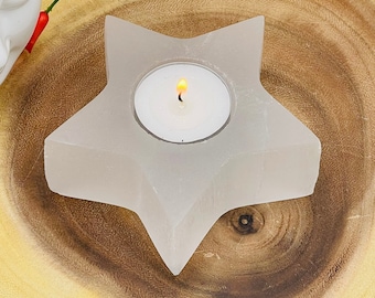 Selenite Votive Candle Holder, Star Shaped Tea Light Holder Decor, 4 Inch in Size