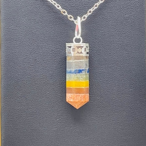 7 Chakra Bonded Pendant | 7 Chakra Charm Pendant | Grounding Chakra Pendant | 7 Chakra Pointer Pendant | Handmade Polished Stones