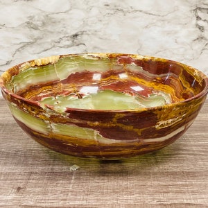 Banded Green Onyx Bowl | Crystal Bowl | Decorative & Serving Bowl | Microwave and Detergent Safe | Easy to Clean | 12" Diameter