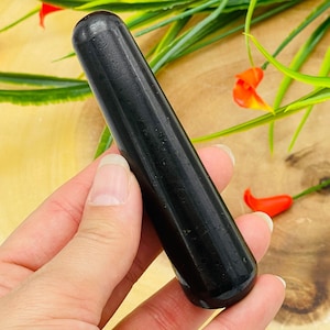 Black Tourmaline Massage Wand, Crystal Massage Wand, Stress Reliever & Healing Tool, 4 inch Wand