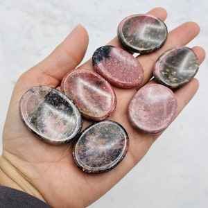 Rhodonite Worry Stone, Crystal fidget stone, soothing stone