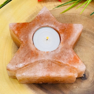 Himalayan Pink Salt Tealight Candle Holder, Salt Crystal Votive Candle Holder with Soothing & Calming Effects, 4&quot; Width