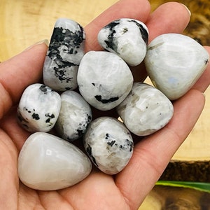 Rainbow Moonstone Tumbled Stones, White Labradorite Tumbled Pocket Gemstones