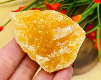 Orange Calcite Rough Stone, Yellow Calcite Raw Crystal Specimen, Healing Chakra Chunks