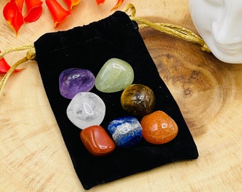 7 Chakra Tumbled Gemstone Crystal Kit Set with Velvet Pouch, Chakra Balancing Healing Crystals