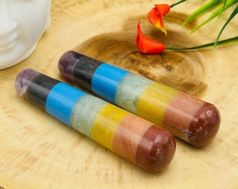 7 Chakra Bonded Massage Wand, Healing Crystal Tool, 4 inches